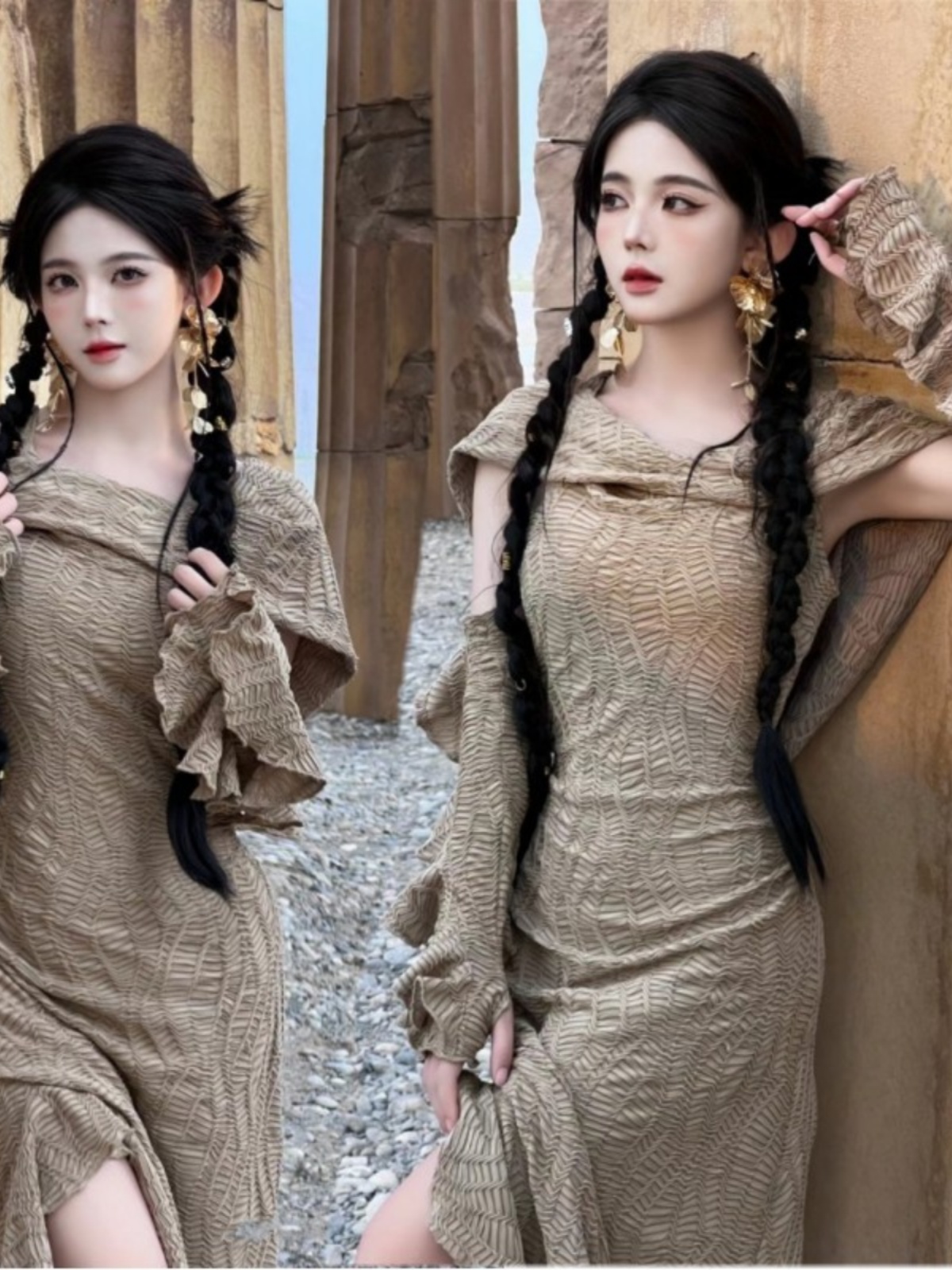Desert  Themed Long Dress Wome - Ethnic Style Dresses 评论和价格