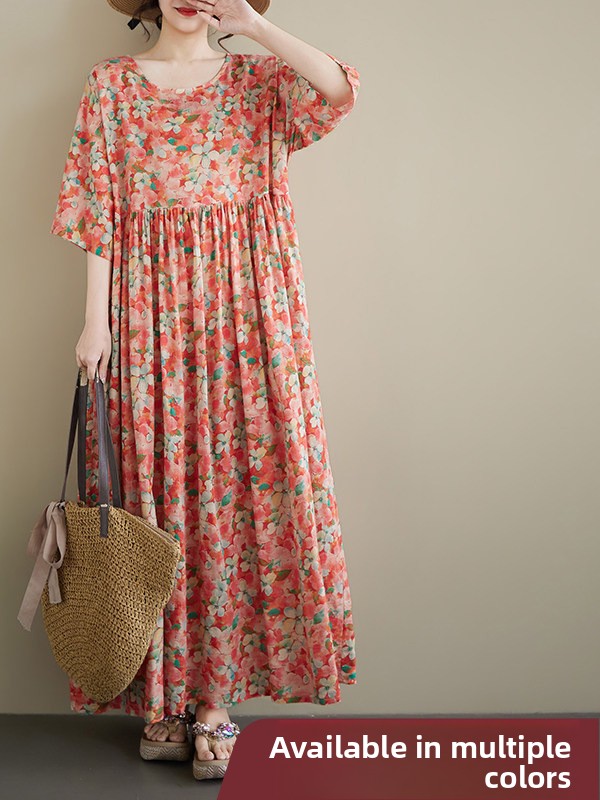 Summer New plus Size round Nec - Ethnic Style Dresses 评论和价格